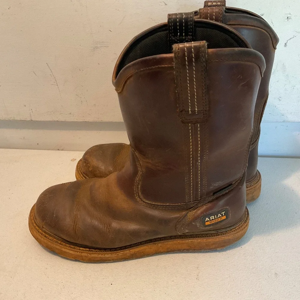Ariat Work Groundbreaker Waterproof Leather Boots Mens 8.5 EE Wide Brown READ